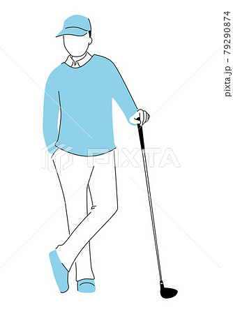 スポーツのゴルフのイラスト。ゴルフクラブを持って立っている男性。 79290874