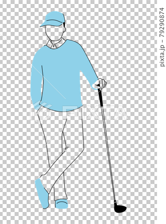 スポーツのゴルフのイラスト。ゴルフクラブを持って立っている男性。 79290874