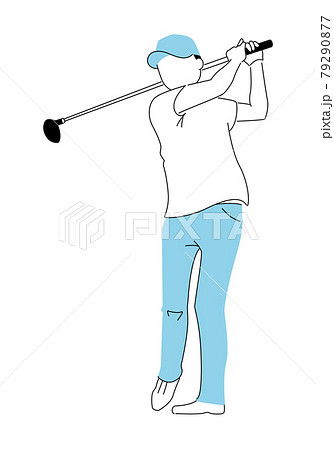 スポーツのゴルフのイラスト ゴルフクラブを持ってスイングしてる男性 のイラスト素材