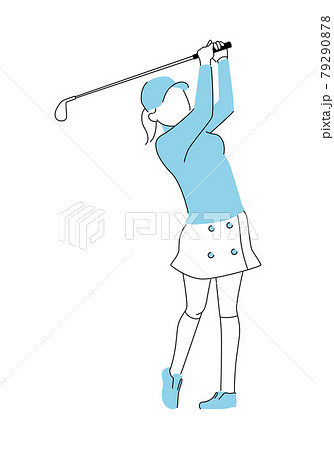スポーツのゴルフのイラスト ゴルフクラブを持ってスイングしてる女性 のイラスト素材
