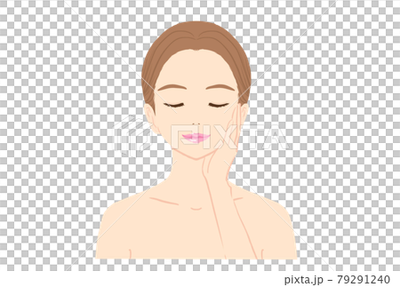 目を閉じてリラックスしている若い女性の上半身裸のイラスト 79291240