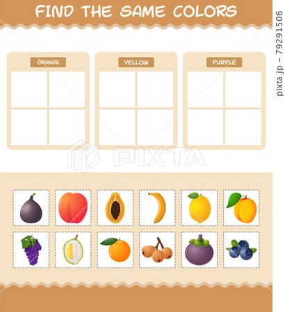 Find the same colors of fruits. Searching and Matching game. Educational game for pre shool years kids and toddlers Find the same colors of fruits. Searching and Matching game. Educational game for pre shool years kids and toddlers 79291506