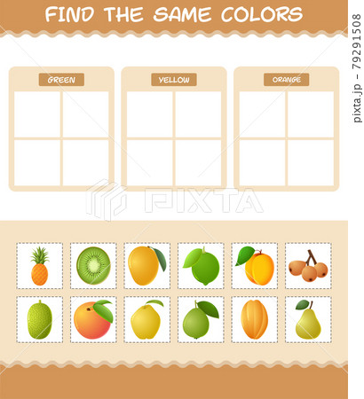 Find the same colors of fruits. Searching and Matching game. Educational game for pre shool years kids and toddlers 79291508