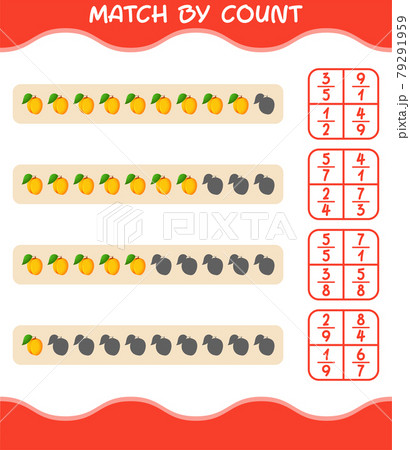 Match by count of cartoon apricot. Match and count game. Educational game for pre shool years kids and toddlers 79291959