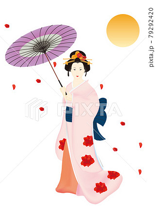 着物を着た日本人女性のイラストのイラスト素材