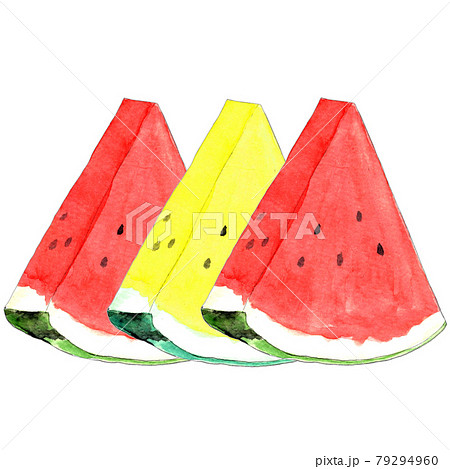 3つ並んだカットすいか 水彩 イラスト 79294960