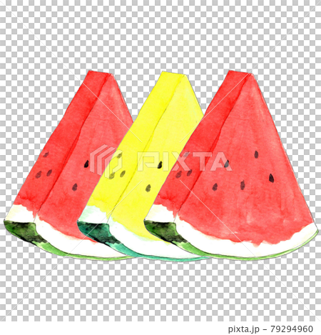 3つ並んだカットすいか 水彩 イラスト 79294960