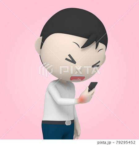 man holding mobile phone feeling wrist pain from office syndrome man holding mobile phone feeling wrist pain from office syndrome 79295452
