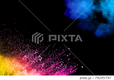 Abstract colorful powder explosion on black background.Freeze motion of dust splash.Painted Holi. Abstract colorful powder explosion on black background.Freeze motion of dust splash.Painted Holi. 79295797