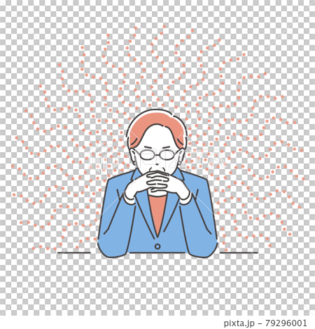 Business person, a woman who thinks with her fingers crossed in front of her face, three colors on the front Business person, a woman who thinks with her fingers crossed in front of her face, three colors on the front 79296001