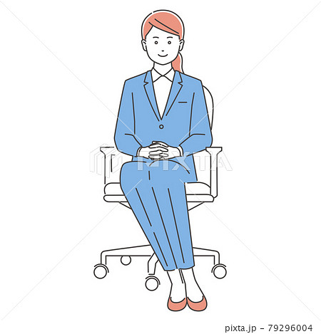 ビジネスパーソン 椅子に座る女性 正面 3色のイラスト素材