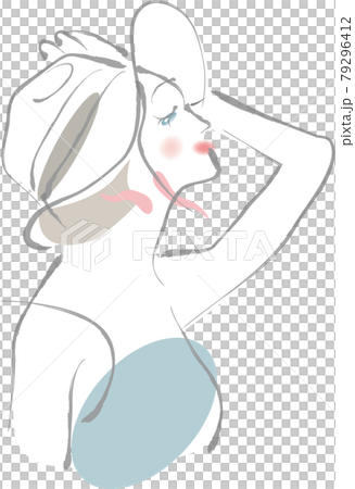 帽子をかぶって手で押さえている女性の横顔のイラスト素材