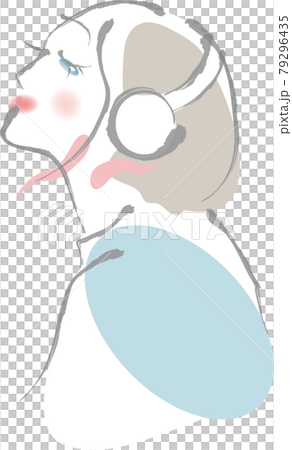 A woman wearing headphones and closing her eyes A woman wearing headphones and closing her eyes 79296435