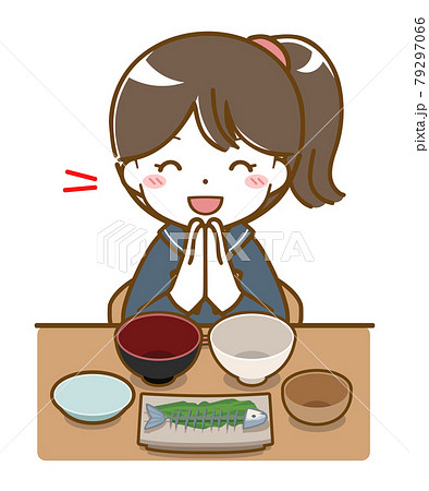 楽しく食事を終えた女子学生 楽しく食事を終えた女子学生 79297066