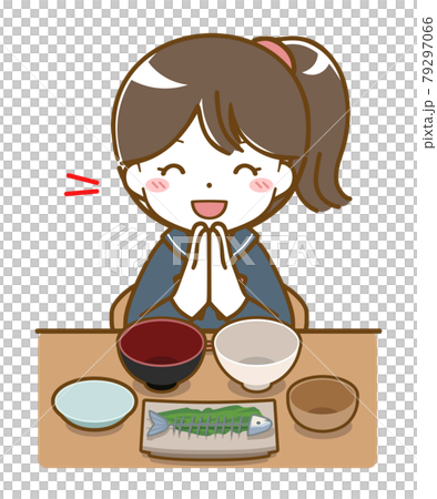 楽しく食事を終えた女子学生 楽しく食事を終えた女子学生 79297066