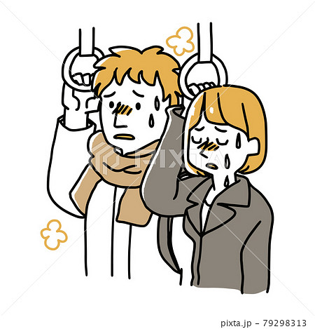 暖房が効きすぎのバスや電車などの車内の人々 79298313