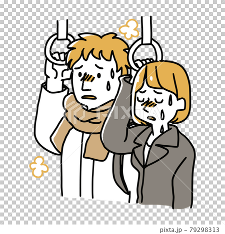 暖房が効きすぎのバスや電車などの車内の人々 79298313