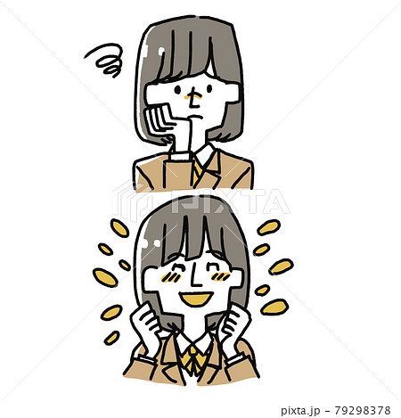 女子学生のがっかりしているイラストと喜んでいるイラストのイラスト素材