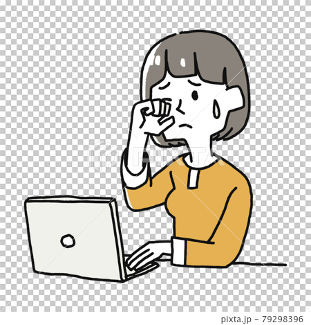 目の疲れがある女性のイラスト素材 目の疲れがある女性のイラスト素材