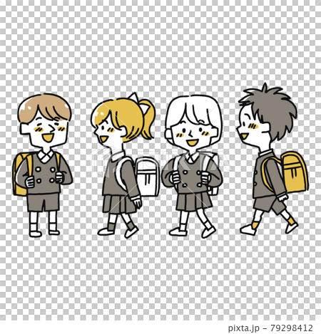 Elementary school students who go to school with friends Elementary school students who go to school with friends 79298412
