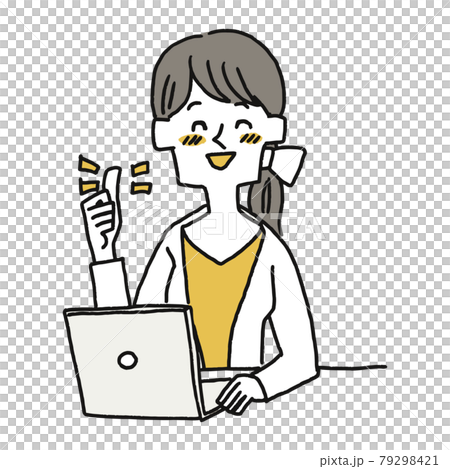ノートパソコンで作業する女性(サムズアップ) ノートパソコンで作業する女性(サムズアップ) 79298421