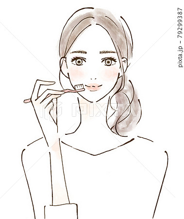 デンタルケア　ブラッシングする女性　虫歯予防 79299387