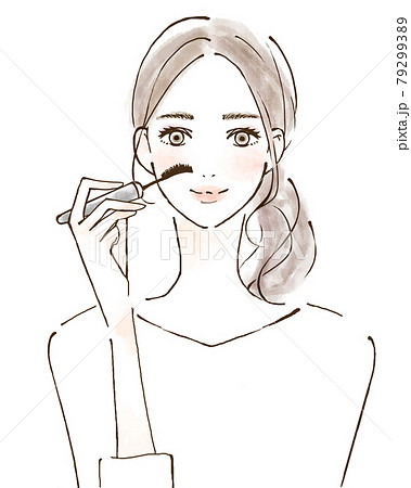 マスカラをつける女性 アイメイク 人物イラストのイラスト素材