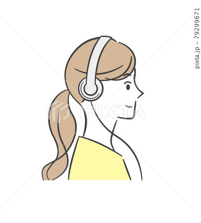 ヘッドホンをつけた女性 横顔のイラスト素材
