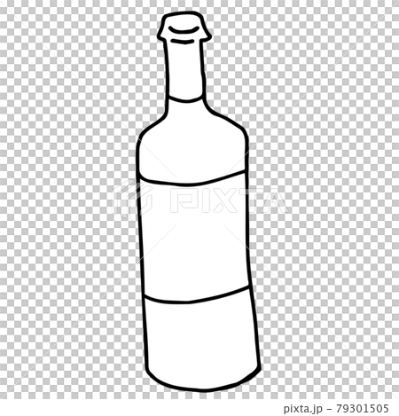 お酒のボトルの ラベルコピースペース 線画イラストのイラスト素材