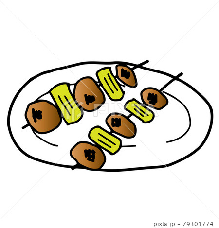 皿に載った焼き鳥のイラスト ねぎまタレ のイラスト素材 皿に載った焼き鳥のイラスト ねぎまタレ のイラスト素材