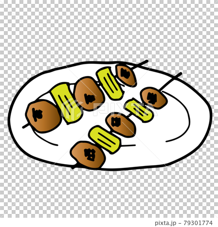 烤雞肉串在盤子上的插圖（Negima 醬） 79301774