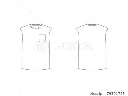 丸首tシャツノースリーブ ポケット付き テンプレート 表裏 白のイラスト素材