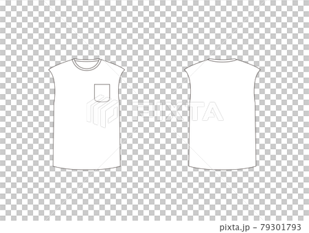 丸首Tシャツノースリーブ ポケット付き テンプレート 表裏 白 79301793