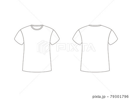 丸首Tシャツ 半袖 テンプレート 表裏 白 79301796