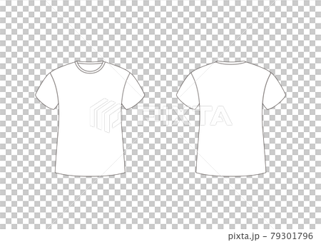 丸首Tシャツ 半袖 テンプレート 表裏 白 79301796
