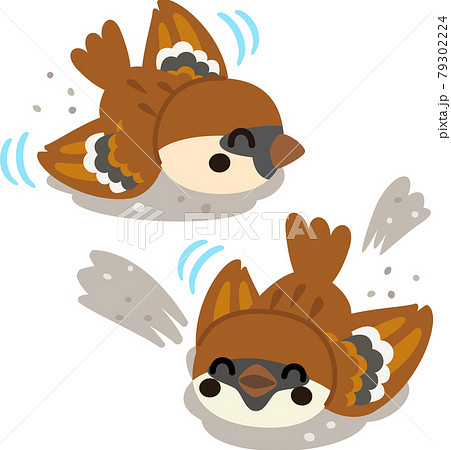 砂浴びするスズメのキャラクター 79302224
