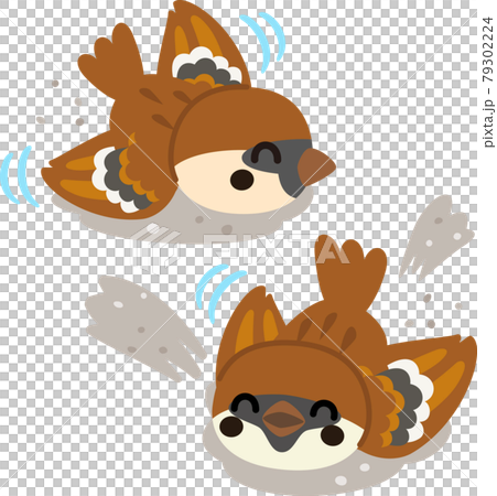 砂浴びするスズメのキャラクター 79302224