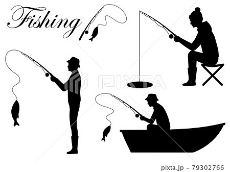 Silhouette Of A Fisherman Stock Illustration