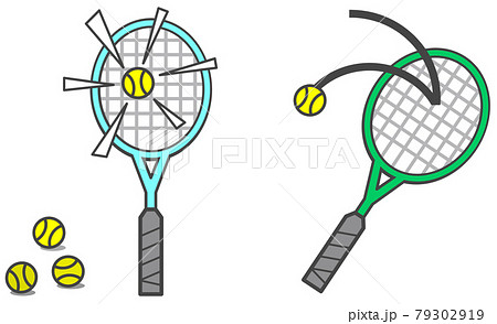 テニス用品のラケットとテニスボールのイラストのイラスト素材