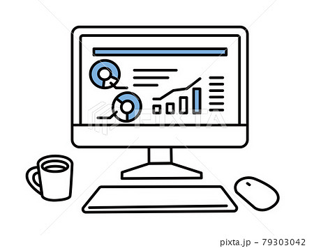 在宅ワーク 作業中のイラスト パソコン 検索 資料作成 テレワーク 勉強 調べる のイラスト素材