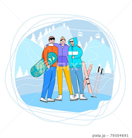 A group of young people at a ski resort 79304691