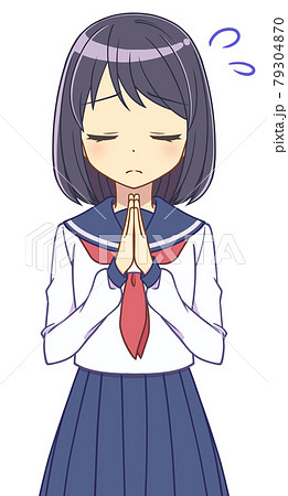 手を合わせて謝るセーラー服の女の子 のイラスト素材