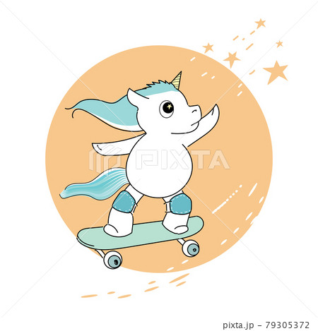 Baby unicorn on a skateboard flying to the stars 79305372