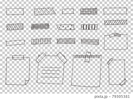マスキングテープとメモの手描きイラスト モノクロ のイラスト素材