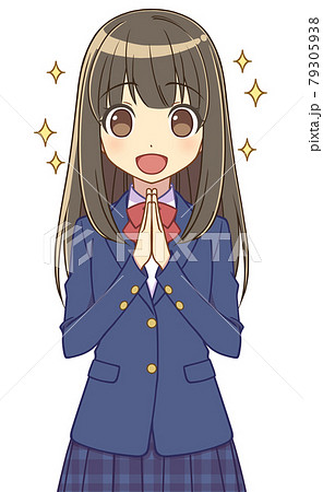 手を合わせて喜ぶブレザーの女の子のイラスト素材