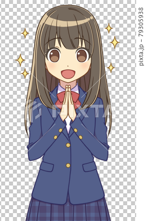 Blazer girl rejoices with her hands together 79305938