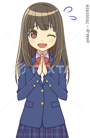 手を合わせてお願いするブレザーの女の子 79305939
