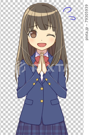 手を合わせてお願いするブレザーの女の子 79305939