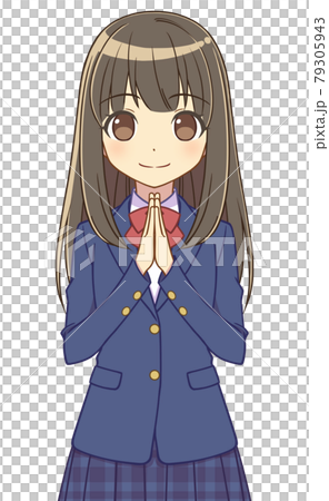 手を合わせるブレザーの女の子 79305943