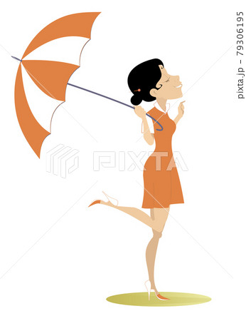 Smiling young woman with an umbrella illustration. Good weather, smiling young woman with umbrella isolated on white Smiling young woman with an umbrella illustration. Good weather, smiling young woman with umbrella isolated on white 79306195